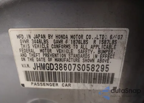 2007 Honda Fit Sport z USA, uszkodzony, nr VIN JHMGD38607S058295